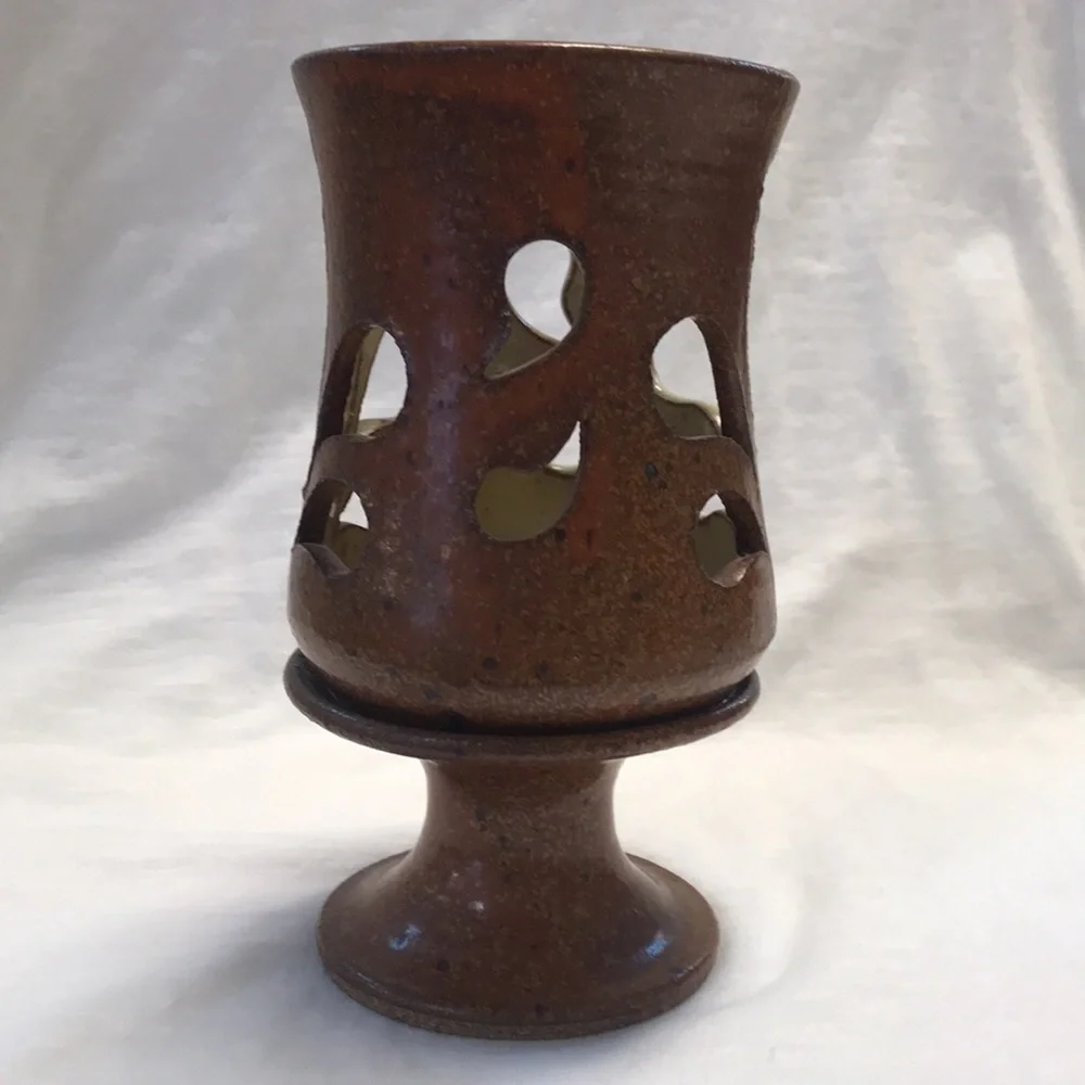 Vintage/MCM‎ Stoneware Pottery Artist Signed Candle Holder
